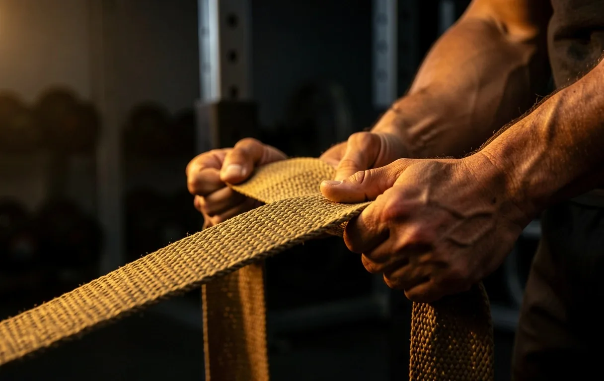 Hands gripping a stretching strap