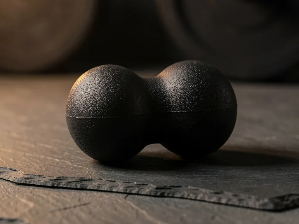 Peanut massage ball on textured surface