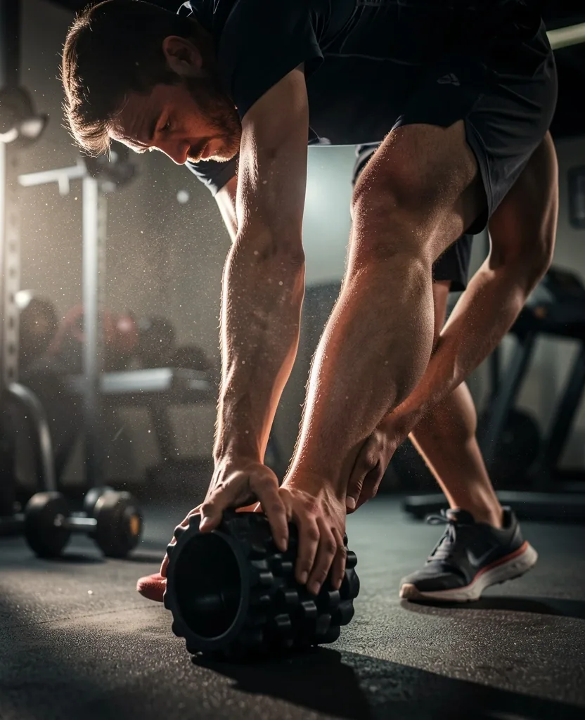 Athlete foam rolling quad muscle