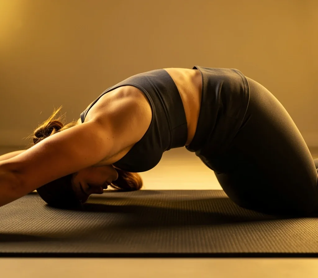 Cat-cow stretch on a thick mat for lower back mobility