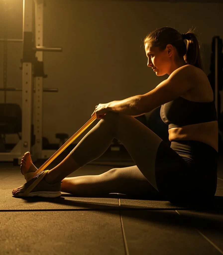 Using a resistance band for a seated hamstring stretch