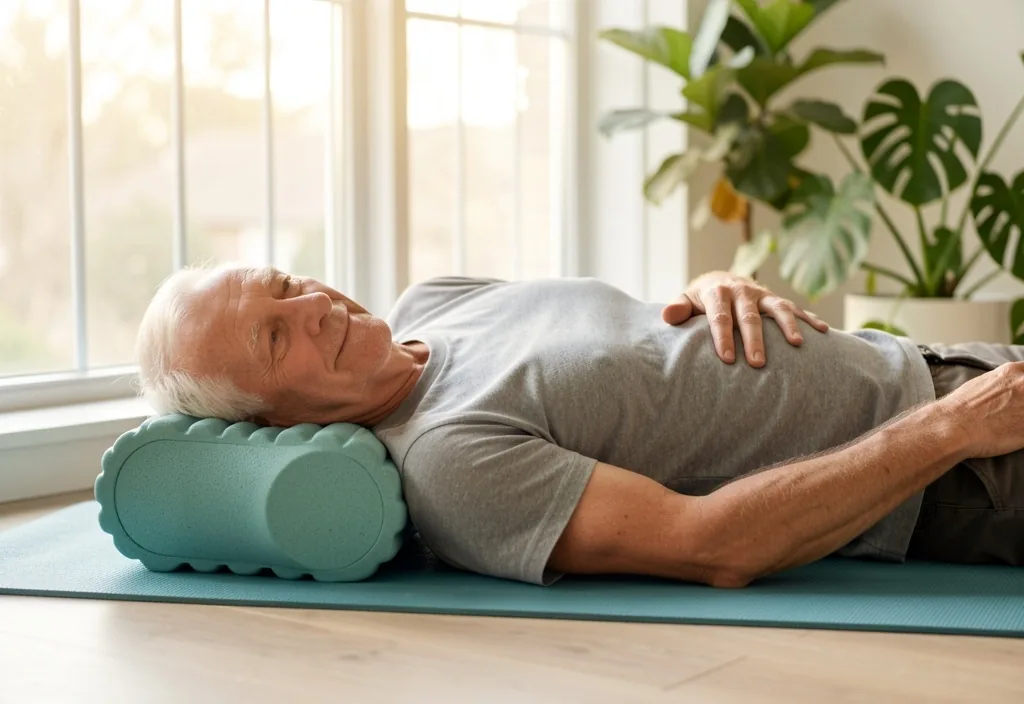 Senior stretching on a pilates mat