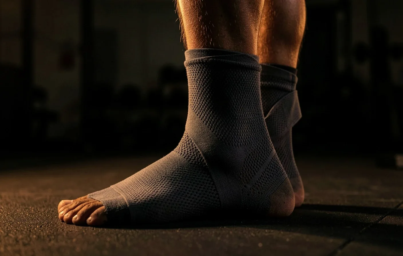 Athlete wearing a knee support sleeve during training