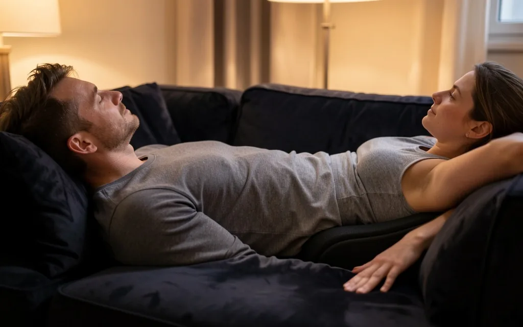 Back support cushion in use on a sofa at home